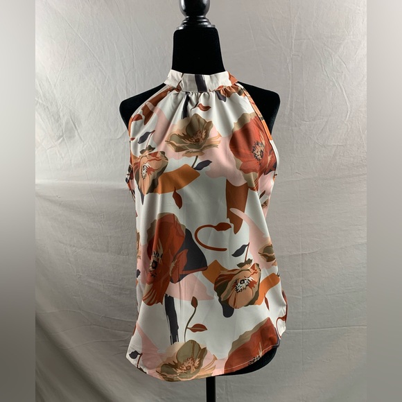 Boho Floral Print Tie Back Halter Neck Blouse - Picture 6 of 7